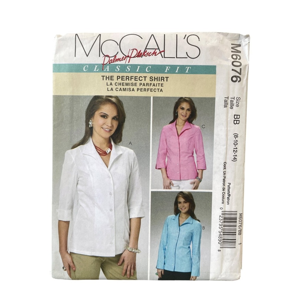 McCall's M6076 Palmer/Pletsch Shirt Blouse Size 8 10 12 14 Classic Fit